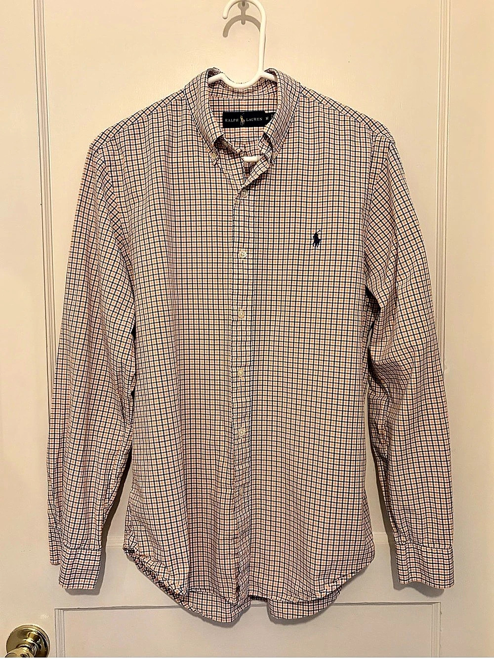 Ralph Lauren Checkered Button Down in Orange & Blue Size Medium Like New